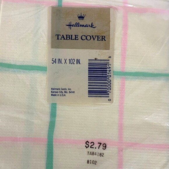 Hallmark Table Cover Set Of 2 Plaid 54x102 Pink Green - Picture 3 of 3